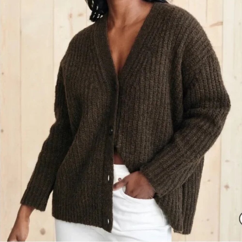 Jenni Kayne Dark Brown Ribbed Knit Cardigan